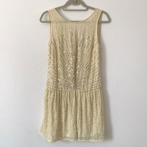Zara Ivory Embellished Drop-Waist Dress